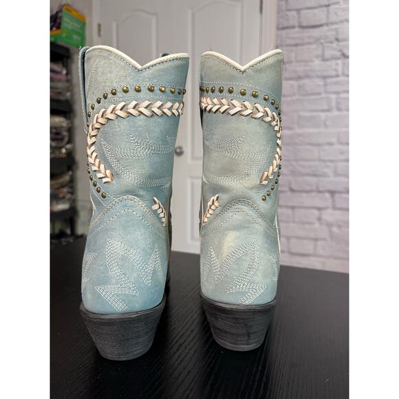 Laredo Fancy Leather Coastal Cowgirl Western Snip Toe Boots in Light Blue - Picture 7 of 11